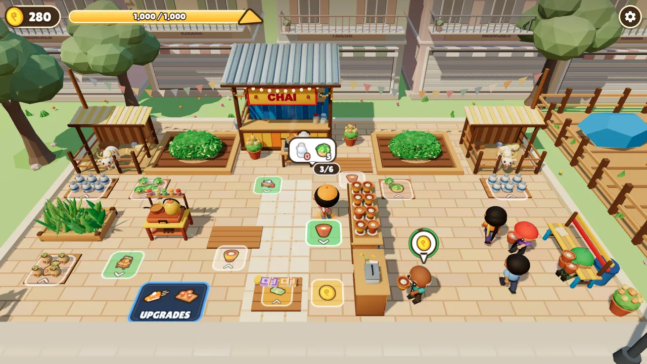 Chai Empire: a low-poly chai stall with customers and a cow